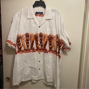 Vtg Favant  Mens Hawaiian Button Down Shirt 3XL White Brown Tiki Surfboards
